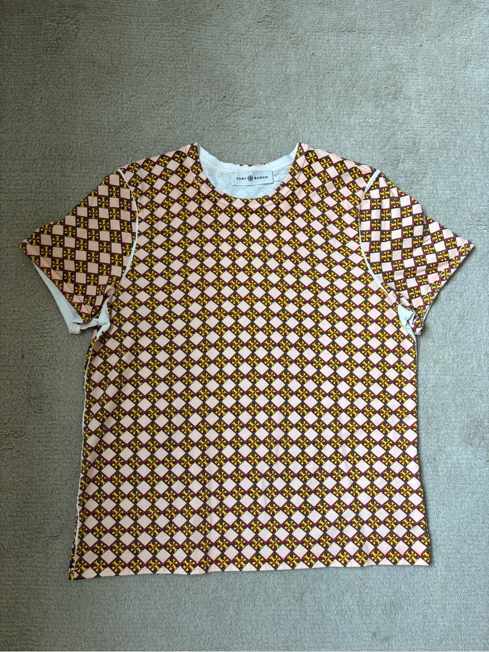 Tory Burch Pink and Yellow Geometric Short-Sleeve Crewneck Tee